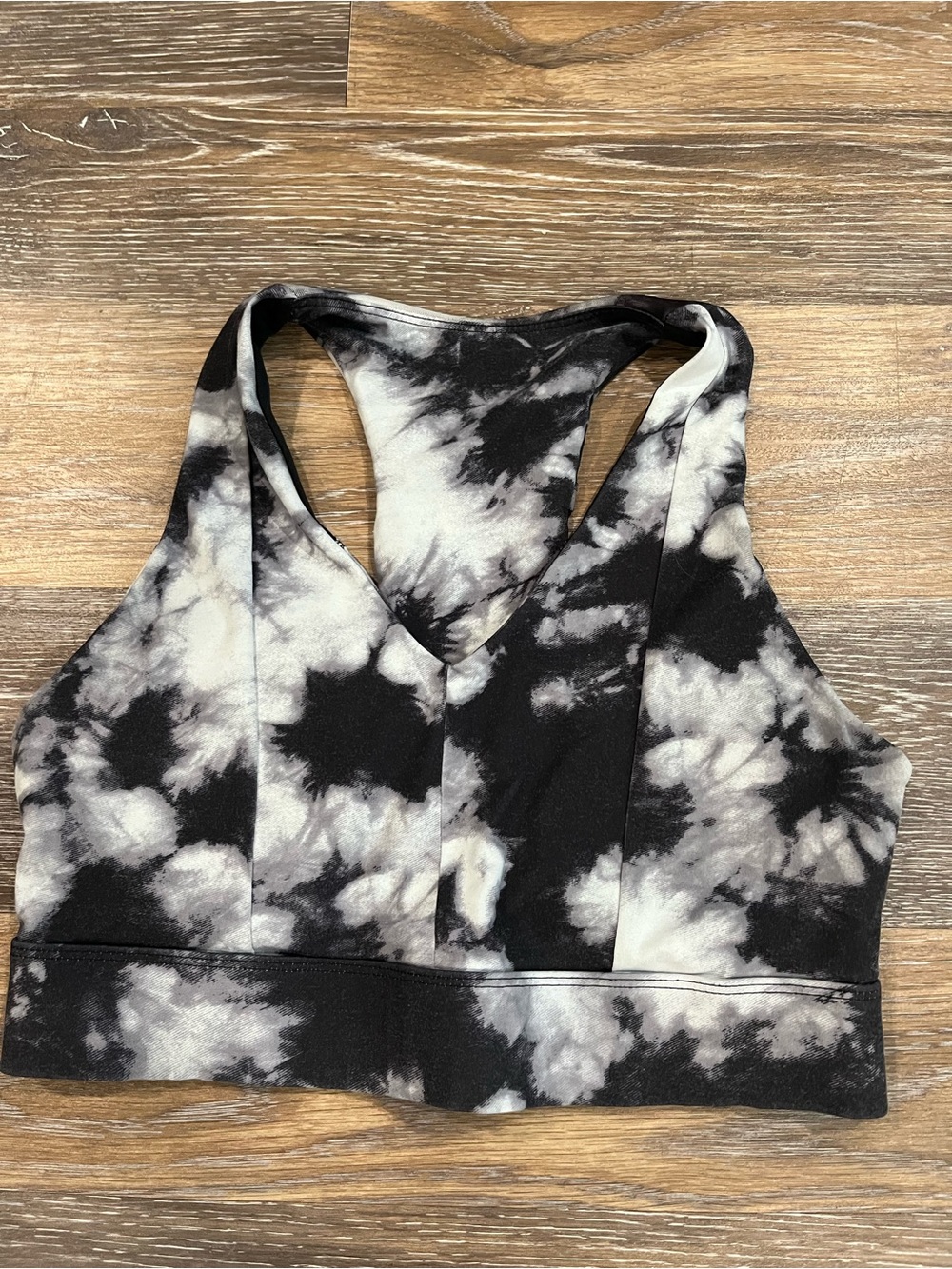 Black & White Tie-Dye Racerback Sports Bra